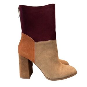 C. laundry earthy colorblock patchwork classic heel fall suede boots NWOT 8.5